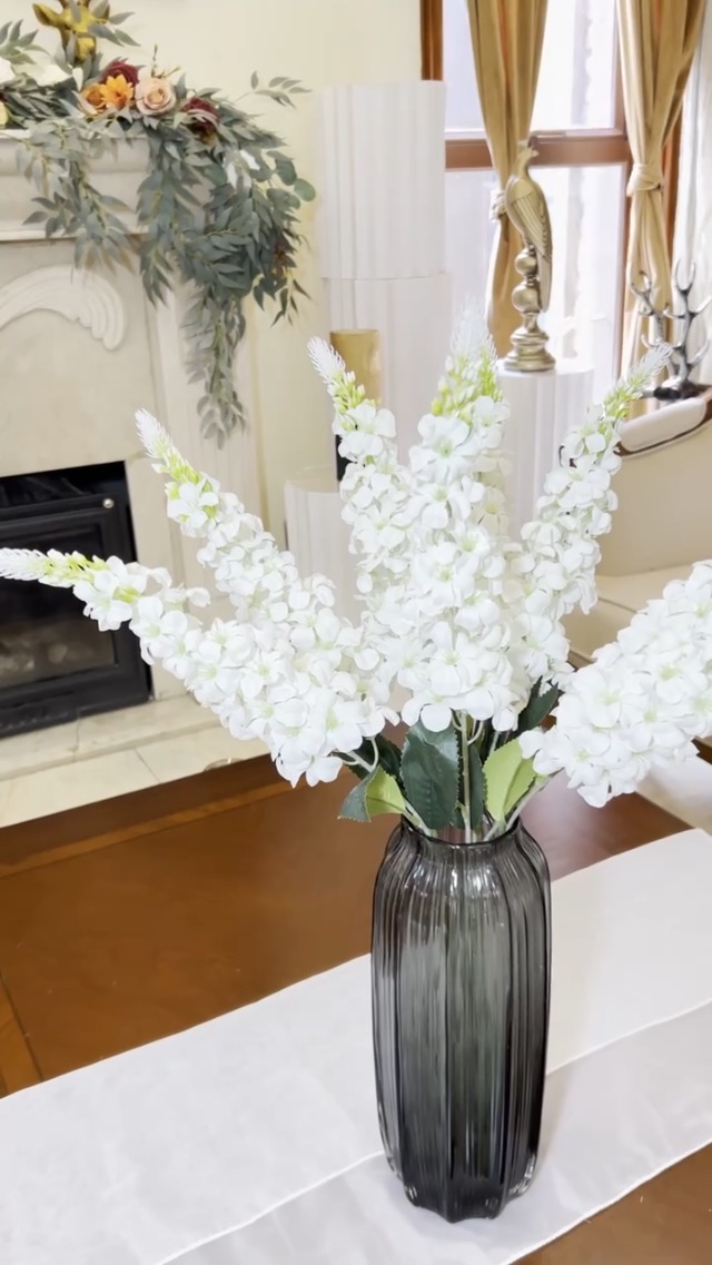 IPOPU 4PCS White Snapdragon Artificial Flowers Delphinium Artificial Silk Flowers Long Stem Hyacinth Fake Flowers for Wedding Home Outdoor Party Floral Arrangement Centerpiece Table Decoration (White)